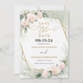 Boho Blush Pink Floral eucalyptus Gold Lijst Save The Date (Voorkant)