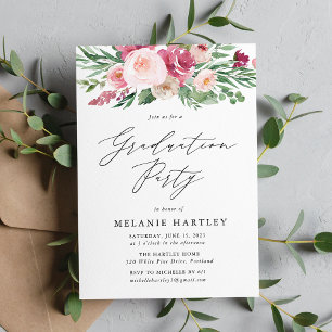 Boho Blush & Pink Floral Graduation Party Kaart