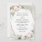 Boho Blush Pink Floral Greenery QR Code Wedding Kaart (Voorkant)