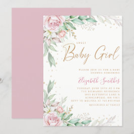 Boho Blush Pink Floral Greeney Girl Baby shower Kaart