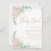 Boho Blush Pink Floral Greeney Girl Baby shower Kaart (Voorkant)