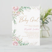 Boho Blush Pink Floral Greeney Girl Baby shower Kaart (Staand voorkant)