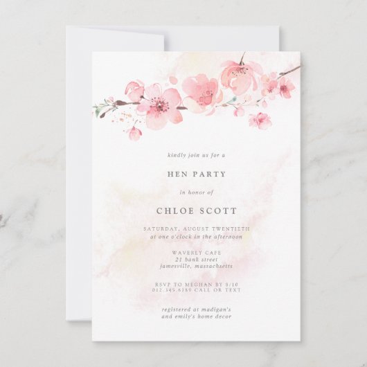 Boho Blush Pink Floral Hen Party Invite Kaart (Voorkant)