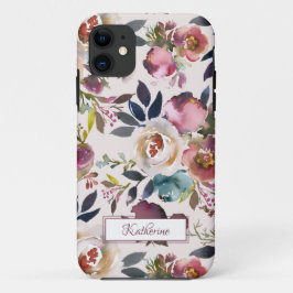 Boho Blush Pink Floral Named Waterverf Case-Mate iPhone Case