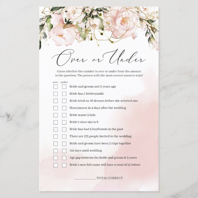 Boho Blush Pink Floral Over of Onder Game Bridal (Voorkant)