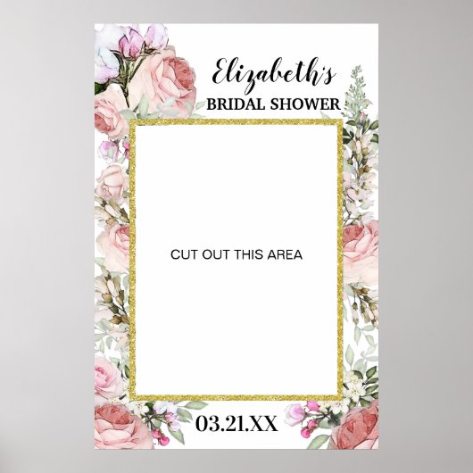 Boho Blush Pink Floral Photo Booth Lijst Prop. Poster (Voorkant)
