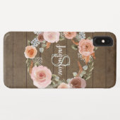 Boho Blush Pink Floral Reclam Barn Wood Naam Case-Mate iPhone Case (Achterkant (horizontaal))