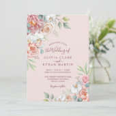 Boho Blush Pink Floral Rustic Wedding Uitnodiging (Staand voorkant)