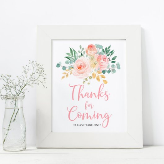 Boho Blush Pink Floral Shower-Bedankt voor aankome Poster