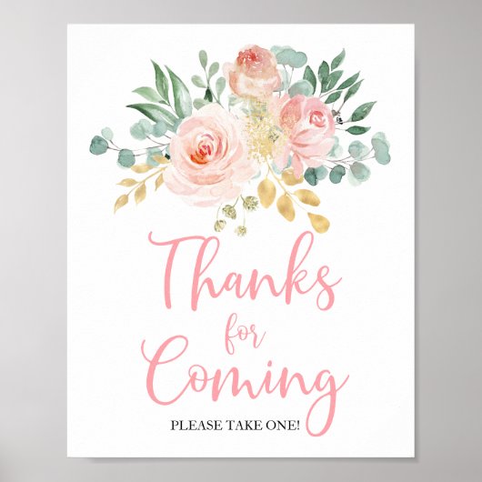Boho Blush Pink Floral Shower-Bedankt voor aankome Poster (Voorkant)