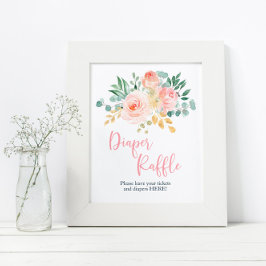 Boho Blush Pink Floral Shower Diaper Raffle Sign Poster