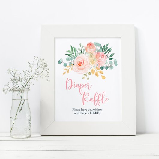 Boho Blush Pink Floral Shower Diaper Raffle Sign Poster