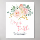 Boho Blush Pink Floral Shower Diaper Raffle Sign Poster (Voorkant)