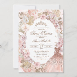Boho Blush Pink Floral Sweet Sixteen 16e verjaarda Kaart