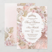 Boho Blush Pink Floral Sweet Sixteen 16e verjaarda Kaart (Voorkant / Achterkant)