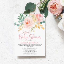 Boho Blush Pink Floral Virtual Baby shower Kaart