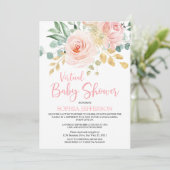 Boho Blush Pink Floral Virtual Baby shower Kaart (Staand voorkant)