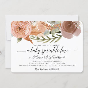 BOHO Blush Pink Floral Waterverf Baby Girl Shower Kaart