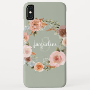 Boho Blush Pink Floral Wreath Sage Greenery Name Case-Mate iPhone Case