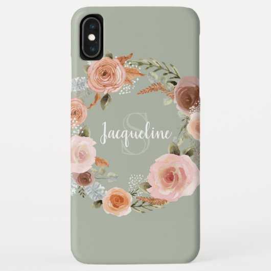 Boho Blush Pink Floral Wreath Sage Greenery Name Case-Mate iPhone Case (Achterkant)