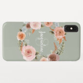 Boho Blush Pink Floral Wreath Sage Greenery Name Case-Mate iPhone Case (Achterkant (horizontaal))