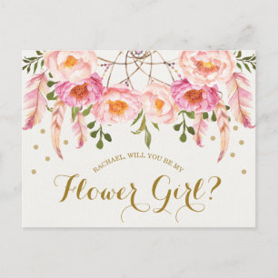 Boho Blush Pink Florals Bloemenmeisje Voorstel Kaa Briefkaart