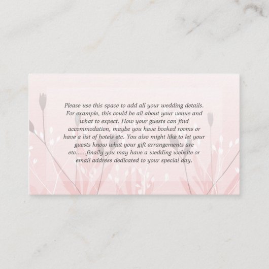 Boho Blush Pink Foliage Weddenschap Details Informatiekaartje (Achterkant)