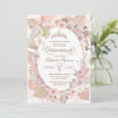 Boho Blush Pink & Gedroogde Floral Rozen Quinceane Kaart (Staand voorkant)
