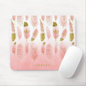 Boho Blush Pink & Gold Feathers Ombre Persoonlijk Muismat (Met muis)