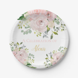 Boho Blush Pink Gold Floral Bridal of Baby shower Papieren Bordje