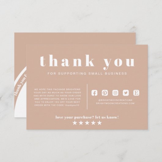 Boho Blush Pink Hartelijk dank voor uw bestelling  Informatiekaartje (Voorkant / Achterkant)