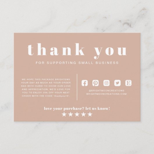 Boho Blush Pink Hartelijk dank voor uw bestelling  Informatiekaartje (Voorkant)