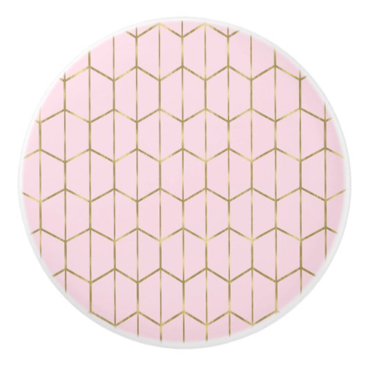 Boho Blush Pink Hexagon Gold en Geometric Glam Keramische Knop (Voorkant)