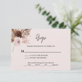 Boho Blush Pink Pampas Grass Floral Wedding RSVP Kaartje (Staand voorkant)