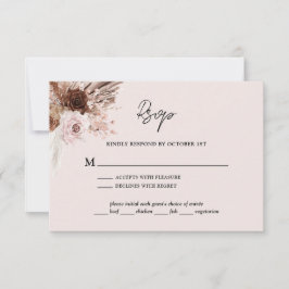 Boho Blush Pink Pampas Grass Floral Wedding RSVP Kaartje
