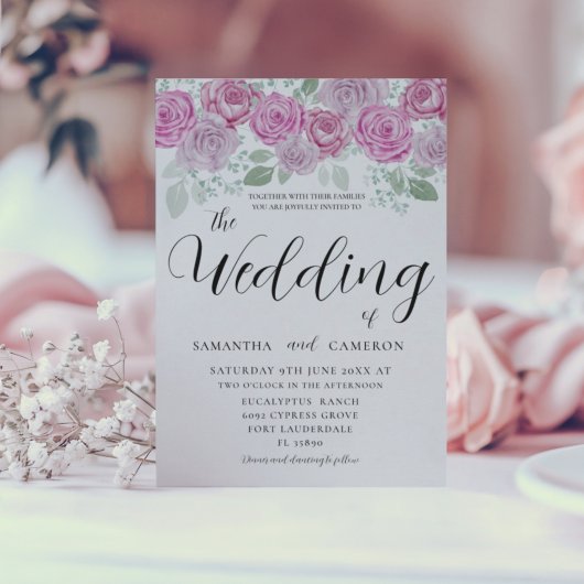 Boho Blush Pink Roses & Calligraphy Wedding Kaart