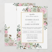 Boho Blush Pink Sage Green Taupe Floral Wedding Kaart (Voorkant / Achterkant)
