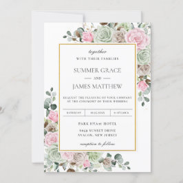 Boho Blush Pink Sage Green Taupe Floral Wedding Kaart