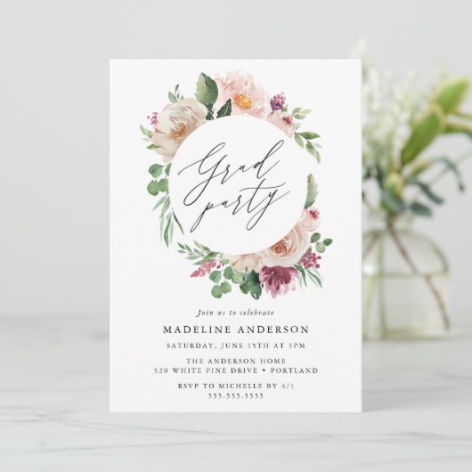 Boho Blush Pink Spring Floral Gradual Party Kaart (Staand voorkant)