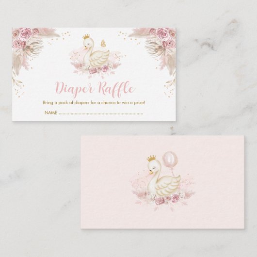 Boho Blush Pink Swan Princess Diaper Raffle Baby Informatiekaartje (Voorkant / Achterkant)
