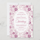 Boho Blush Pink Toile Floral Wedding Invitation  Kaart (Voorkant)