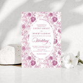 Boho Blush Pink Toile Floral Wedding Invitation  Kaart