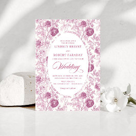 Boho Blush Pink Toile Floral Wedding Invitation  Kaart