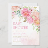 Boho Blush Pink Waterverf Floral Girl Baby shower Kaart (Voorkant)