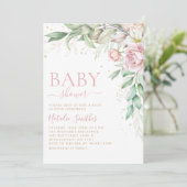 Boho Blush Pink Waterverf Floral Girl Baby shower Kaart (Staand voorkant)