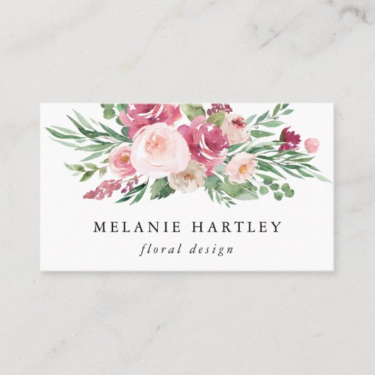 Boho Blush & Pink Waterverf Floral Visitekaartje (Voorkant)