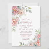 Boho Blush Pink Waterverf Floral Wedding Invitati Kaart (Voorkant)