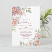 Boho Blush Pink Waterverf Floral Wedding Invitati Kaart (Staand voorkant)