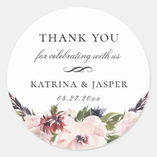 Boho Blush Plum Bloemen bruiloft gunst Ronde Sticker
