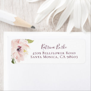 Boho Blush Plum Floral Return Address Etiket